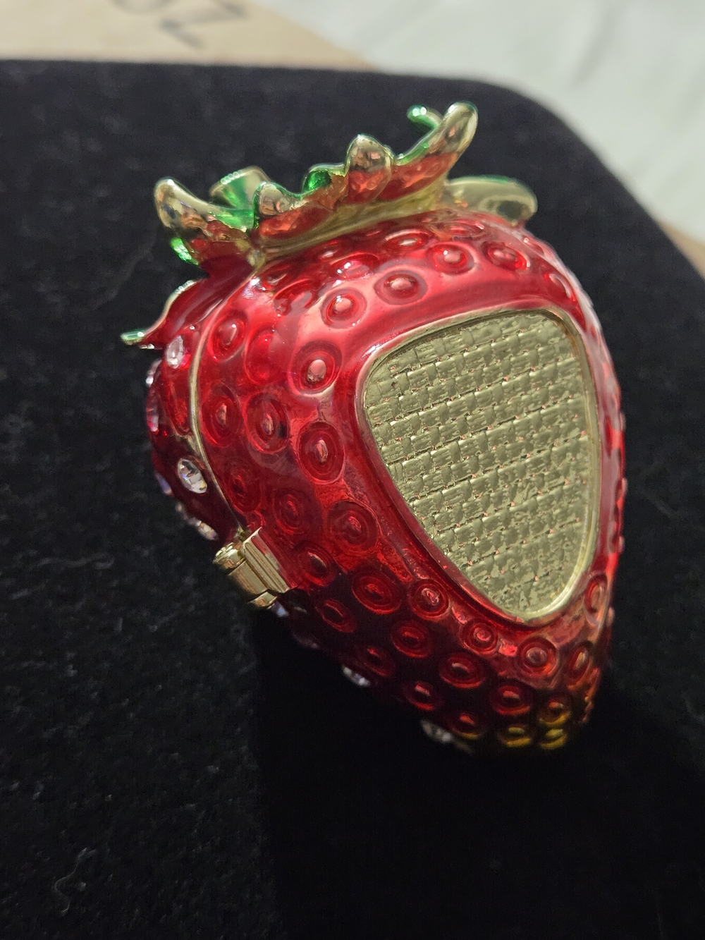 Red Crystal Strawberry Trinket Box Jewelry Holder - Picture 5 of 8